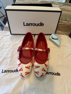Larroudé Verona Ballet flats, Red & Cream Lobster Print, nwt and box